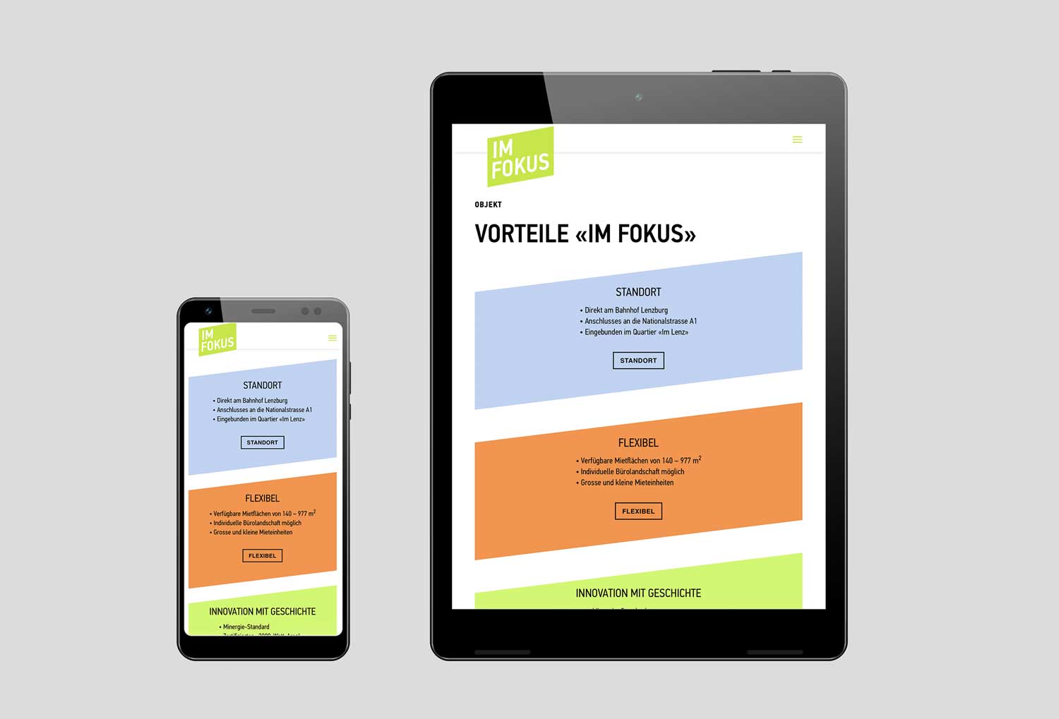 Immobilienvermarktung Webauftritt Plakate «Im Fokus»