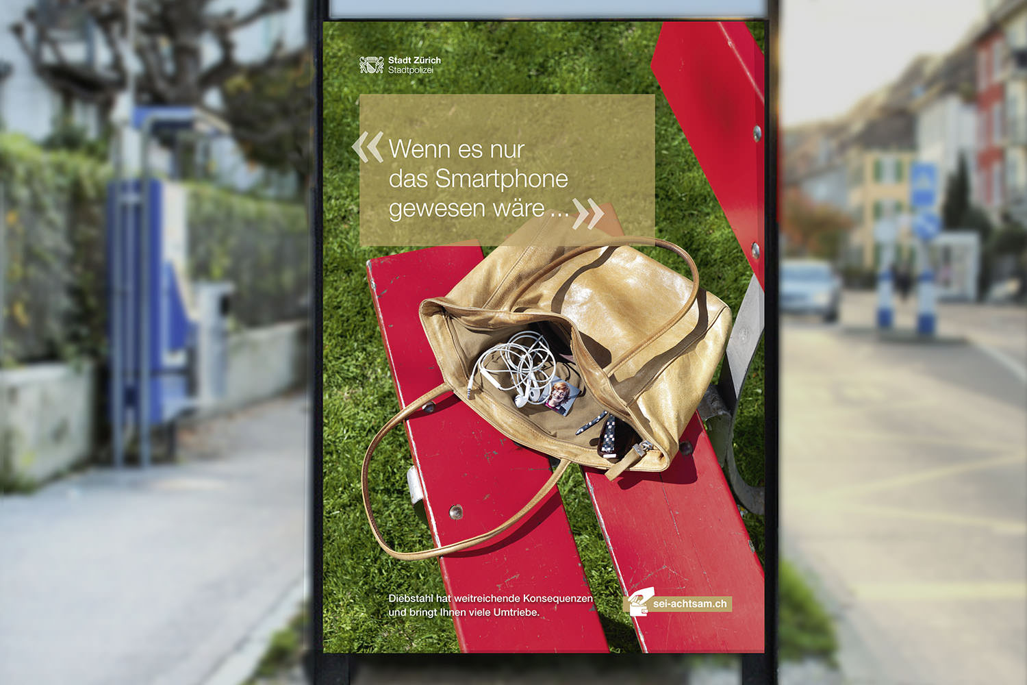 Plakatkampgne Stadtpolizei Zürich Präventionskampagne Taschendiebstahl